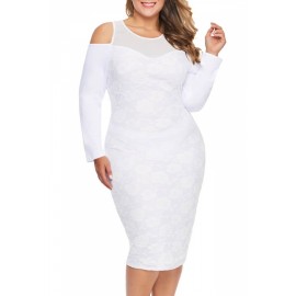 Plus Size Bodycon Evening Gown With Lace White