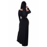 Off Shoulder Long Sleeve Crop Top High Waist Split Club Dress Black