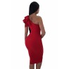 One Shoulder Sleeveless Ruffle Plain Bodycon Clubwear Dress Red