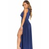 Apparel V Neck Sleeveless High Two Slits Front Maxi Blue Club Dresses