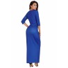Elegant Crew Neck Color Block Side Split Maxi Evening Dress Blue