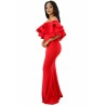 Apparel Off Shoulder Ruffle Bodycon Plain Maxi Mermaid Evening Dress Red