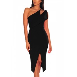 Apparel One Shoulder Plain Bodycon Evening Dress Black