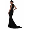 Apparel Sleeveless Floral Embroidered Maxi Mermaid Evening Dress Black