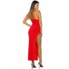 Spaghetti Straps High Split Side Lace Trim Plain Evening Dress Red