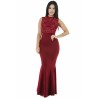 Womens Rhinestone Sleeveless Mermaid Maxi Evening Dress Ruby