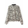 Black and White Cool Womens Long Sleeve Zebra Print Round Neck Jacket