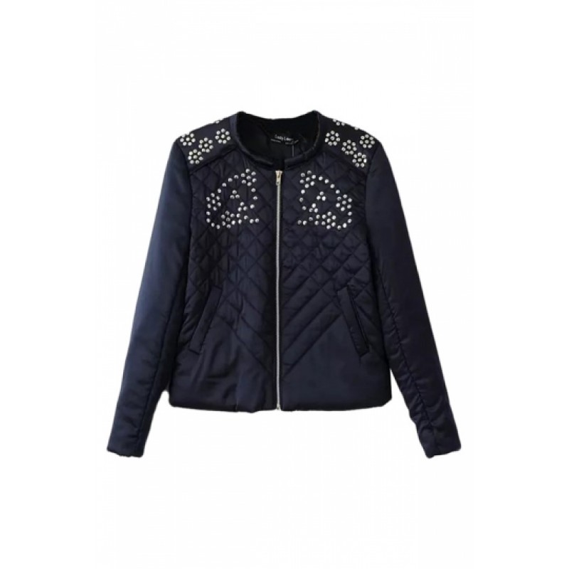 Black Womens Flowers Studded Cotton Cool Long Sleeves Jacket