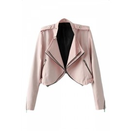 Pink Lapel Zipper Ladies Cute Motorcycle Cool Jacket