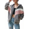 Zip Up Teddy Jacket With Hooded Color Block Gray