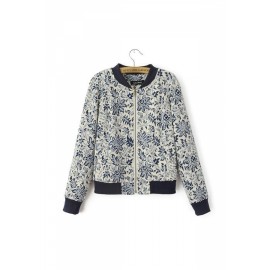 Gray Stylish Womens Long Sleeves Round Neck Floral Print Jacket