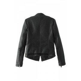 Black Classic Womens Simple PU Leather Plain Jacket