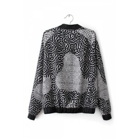 Gray Fabulous Ladies Long Sleeve Geometric Pattern Print Jacket