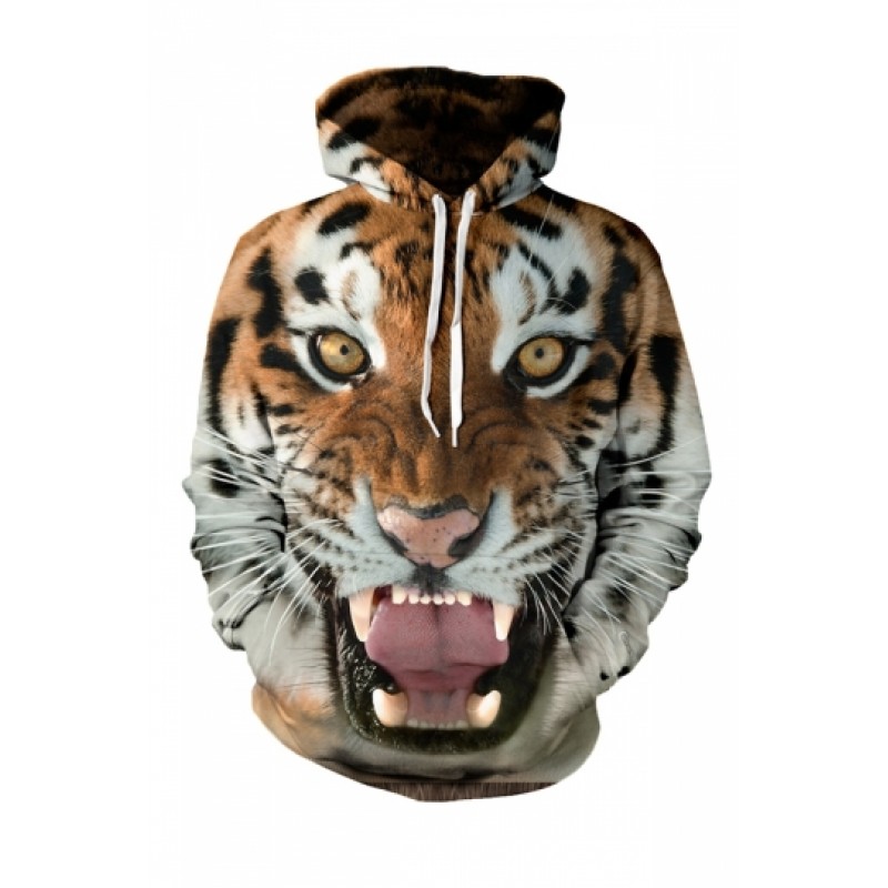 Womens Tiger 3D Printed Pullover Hoodie Yellow