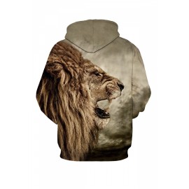 Womens Roaring Lion 3D Printed Pullover Hoodie Brown