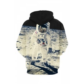 Womens Neil Armstrong on The Moon 3D Printed Pullover Hoodie Gray