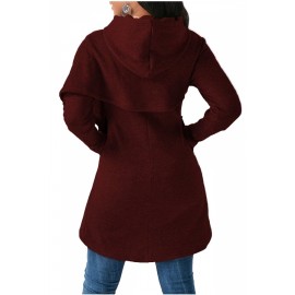 Womens Long Sleeve With Pocket Asymmetrical Hem Plain Hoodie Ruby