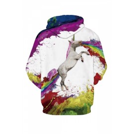 Womens Unicorn 3D Printed Pullover Hoodie White