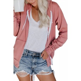 Plain Hoodie With Zipper Pink