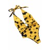 Halter Deep V Neck Leopard Print Buckle One Piece Swimsuit Yellow