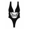 Apparel V Neck Criss Cross Backless Plain One Piece Swimsuit Black
