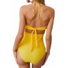 Pom Pom One Piece Halter Mesh Swimsuit Yellow
