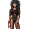Apparel Sheer Mesh Strappy Back Thong One Piece Swimsuit Black