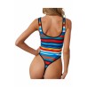 Color Striped One Piece Scoop Neck High Cut Swimsuit Blue