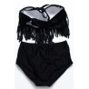 Womens Apparel Fringe Top&High Waisted Swimwear Bottoms Plus Size Swimsuit Black