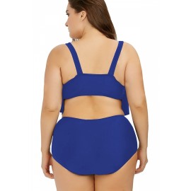 Plus Size Ruffle High Waisted Swimwear Set Sapphire Blue