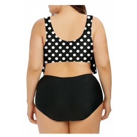 Plus Size Ruffle Polka Dot High Waisted Swimwear Set