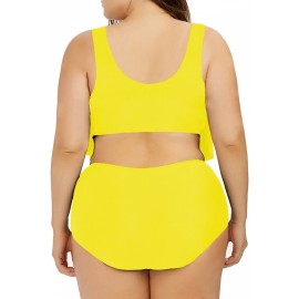 Plus Size Ruffle High Waisted Swimwear Set Yellow