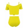 Plus Size Ruffle Cut Out Criss Cross High Waisted Swimwear Yellow