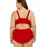 Plus Size Scoop Neck Plain Ruffle Swimwear Set Red