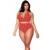 Plus Size Cut Out Polka Dot Halter Swimwear Set Red