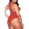 Plus Size Cut Out Polka Dot Halter Swimwear Set Red