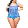 Womens Plus Size Fringe Printed Swimwear Top&Apparel Swimwear Bottom Blue