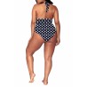 Plus Size Halter Cut Out Polka Dot Swimwear Set Navy Blue