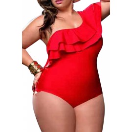 Red Ruffle Plus Size Womens Apparel One Piece Swimsuit