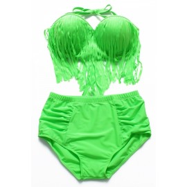 Womens Apparel Fringe Top High Waisted Swimwear Bottoms Plus Size Swimsuit Green