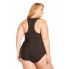 Plus Size Sleeveless Zipper Front Plain One Piece Swimsuit Black