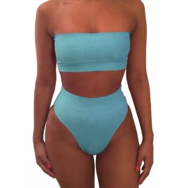 Apparel Bandeau High Waisted Swimwear Bottoms Set Two Piece Swimsuits Blue