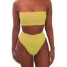 Womens Apparel Plain Bandeau Top&High Waist Bottom Swimwear Set Yellow