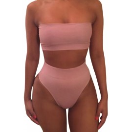 Apparel Bandeau High Waisted Swimwear Bottoms Set Two Piece Swimsuits Pink