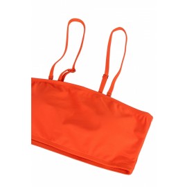 Womens Apparel Plain Bandeau Top&High Waist Bottom Swimwear Set Orange