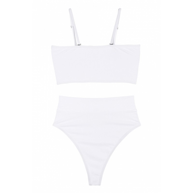 Apparel Bandeau High Waisted Swimwear Bottoms Set Two Piece Swimsuits White