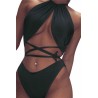 Womens Apparel Lace Up Bandage Swimwear Top&High Cut Bottom Black