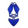 Womens Apparel Lace Up Bandage Swimwear Top&High Cut Bottom Sapphire Blue