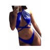 Womens Apparel Lace Up Bandage Swimwear Top&High Cut Bottom Sapphire Blue